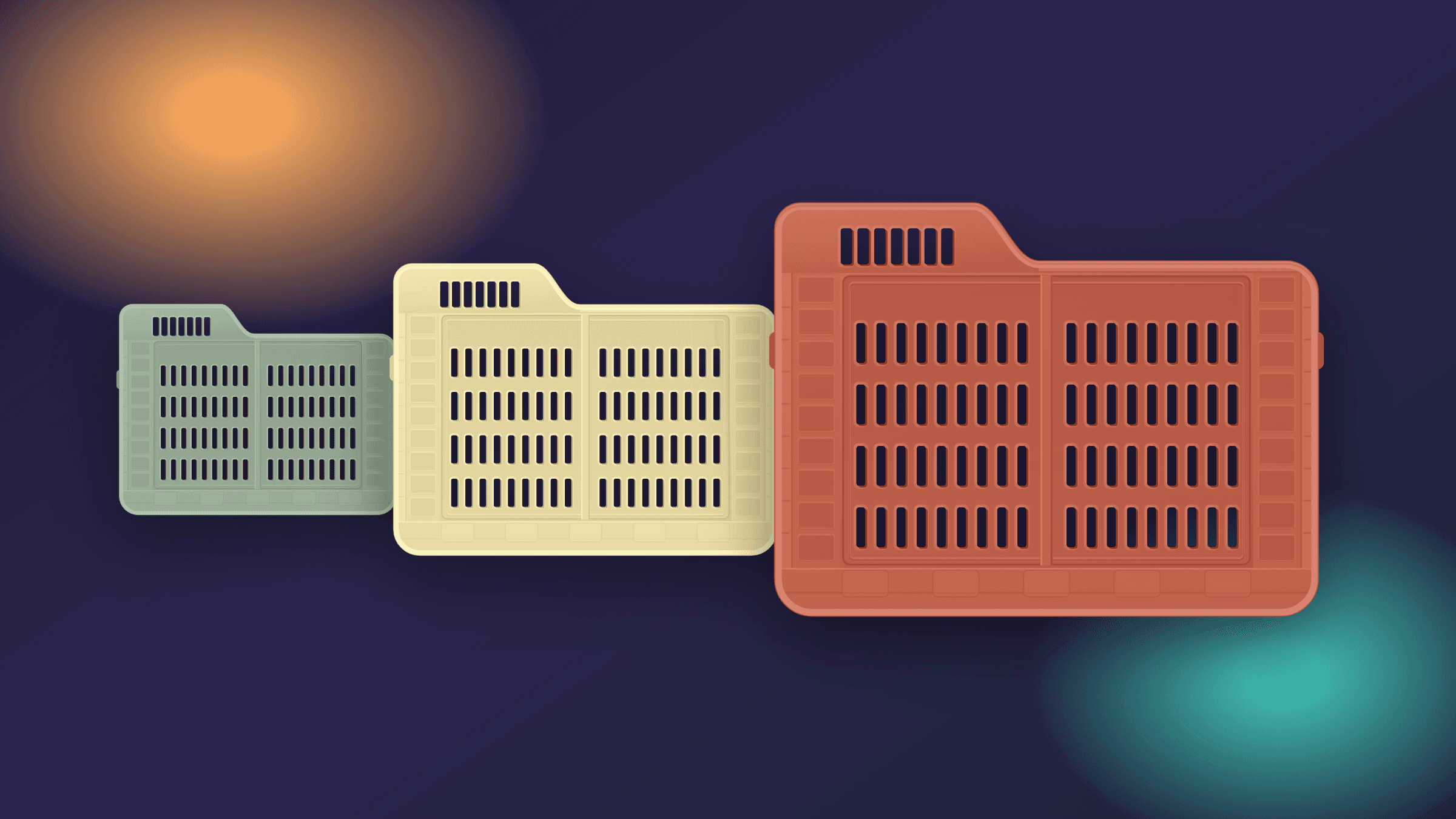 Three crates on a colour-field background