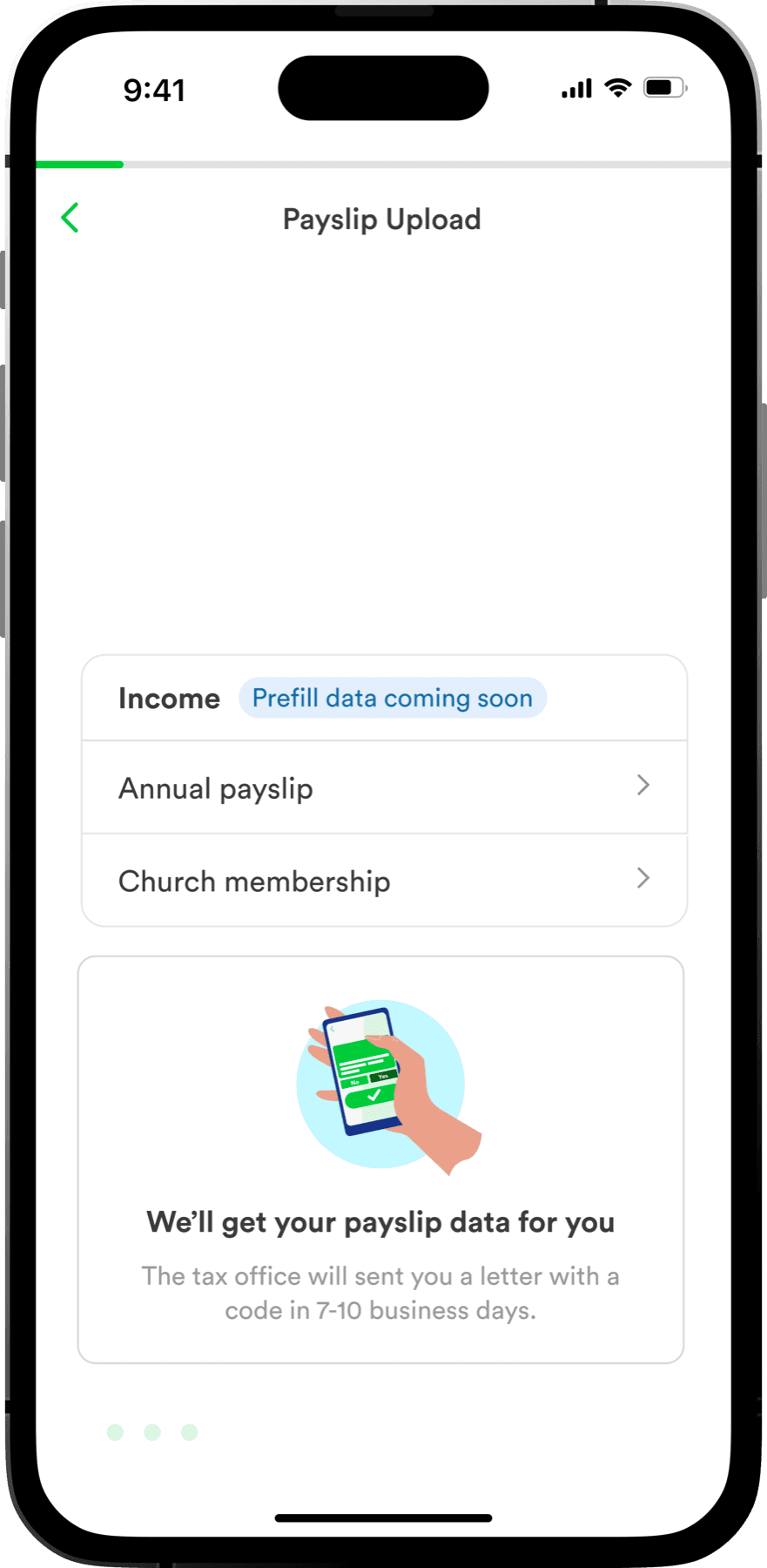 Screen 2: Data fetching state showing progress and next steps